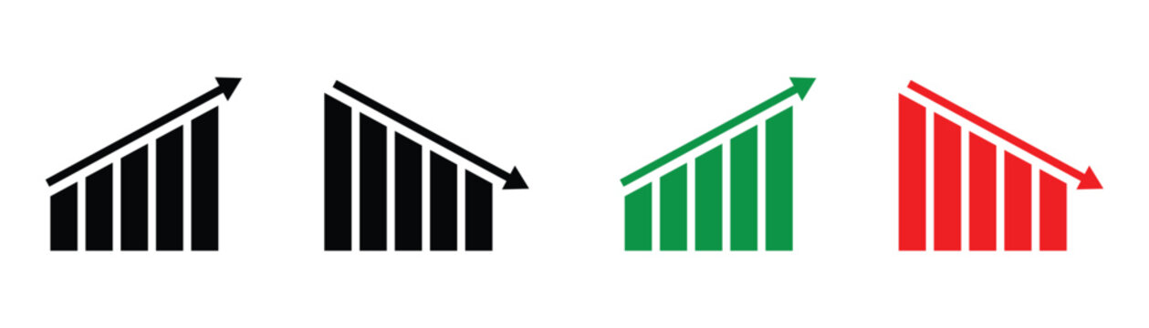Colorful Financial Growth and Decline Chart on white background. Up and down arrows set vector illustration.