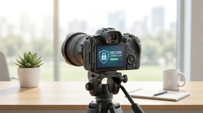 Digital camera establishing secure connection for privacy and data protection