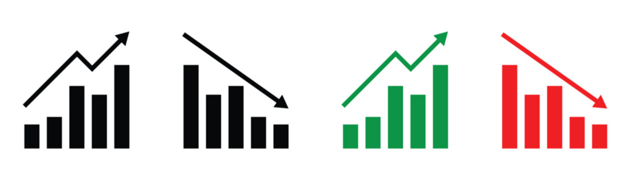 Colorful Financial Growth and Decline Chart on white background. Up and down arrows set vector illustration.