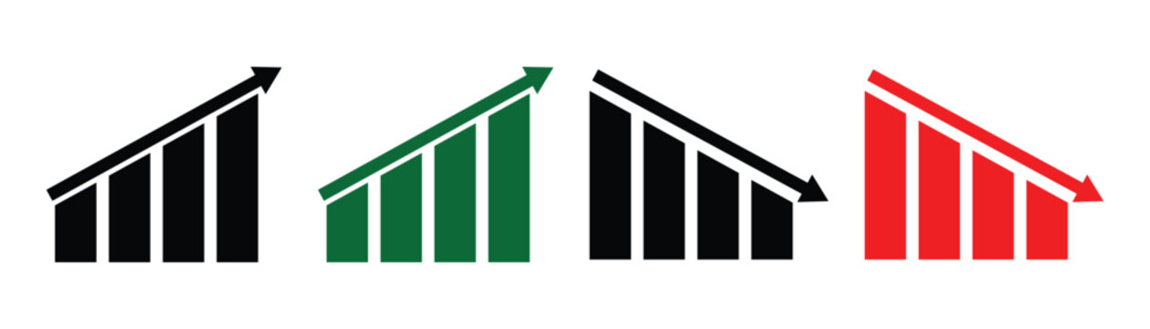  Set of stock up and down graph vector icons. Financial Chart with increase, decrease. Vector illustrator.