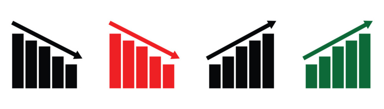  Set of stock up and down graph vector icons. Financial Chart with increase, decrease. Vector illustrator.