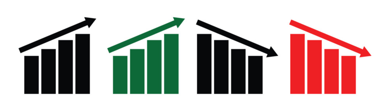 Up and down arrow graph chart icon. Profit increase decrease arrow up down vector graph icon.