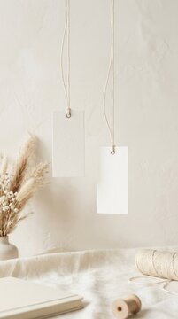 Blank White Price Tags Mockup Hanging on Strings