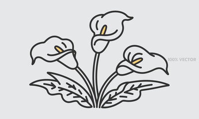 Fototapeta premium Line art calla lilies with yellow centers botanical minimalist