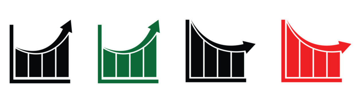  Up and down trends arrow set  in green and red color for financial reports, stock market analysis and business presentations. Vector graphic art illustration.