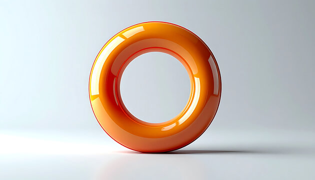 Shiny orange torus shape on a clean white background, abstract geometric form with smooth reflective surface, studio lighting, simple 3d render