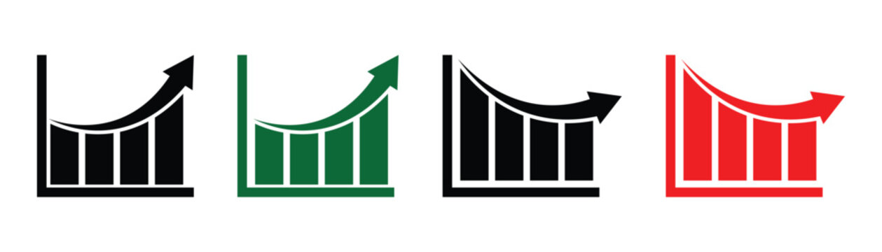Set of financial arrows up and down. Green and red arrows. Green up arrows for signals bullish market sentiment and red down arrows for signals bearish market sentiment.