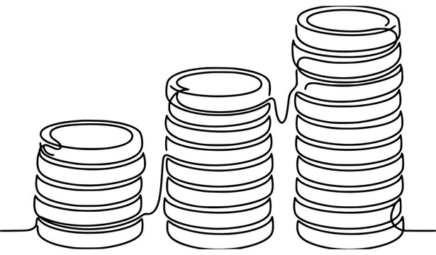 Continuous One Line Drawing of Increasing Coin Stacks Concept