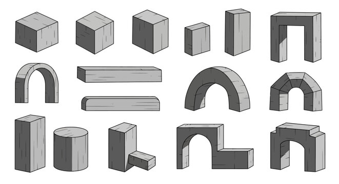Geometric building blocks and shapes for construction and design