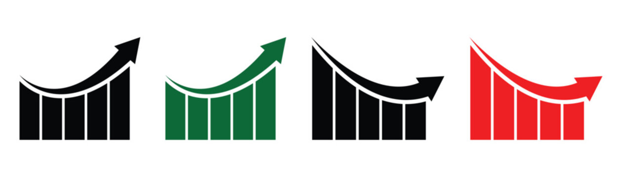Financial up and down arrows for stock market analysis and business presentation. Stock decrease and increase bar graph vector illustration.