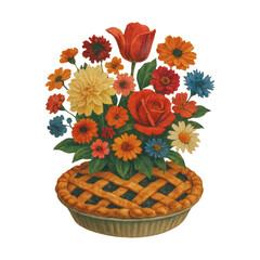 Obraz premium PNG Colorful floral pie illustration