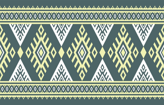 Abstract Ethnic Geometric Oriental Pattern &mdash; Teal Green Lime Yellow White Aztec Chevron Seamless Textile Design