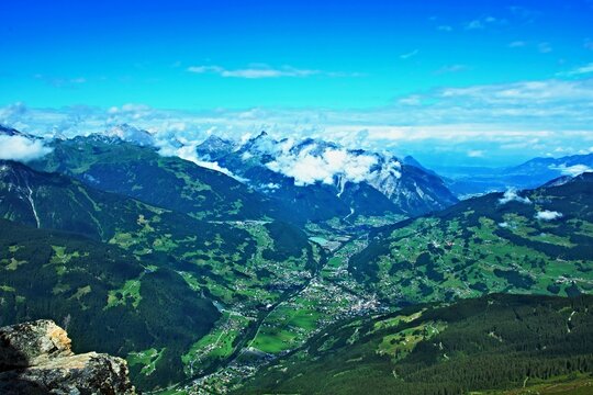 Austrian Alps - view on the valley Montafon from peak Kreuzjoch