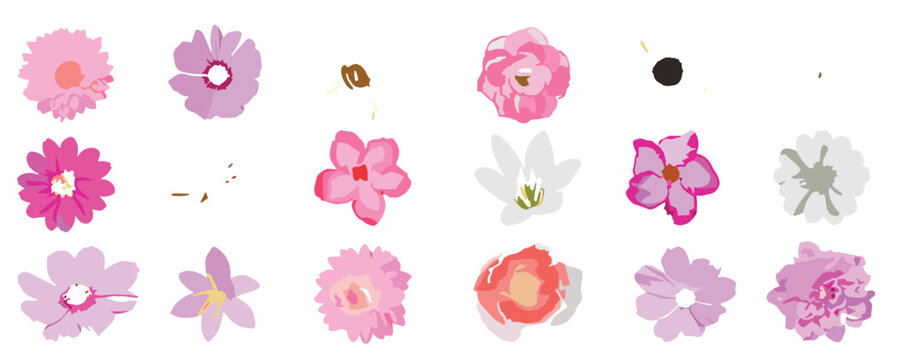 Abstract Watercolor Spring Floral Head Collection Featuring Pink Purple and White Blossoms for Elegant Wedding Stationery and Pattern Branding