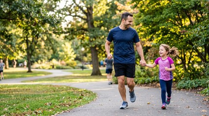 Fototapeta premium father and daughter running