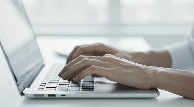 Minimal Corporate Typing Close Up on Modern Laptop Keyboard
