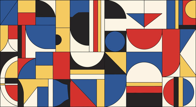 Abstract geometric art with primary colors and shapes