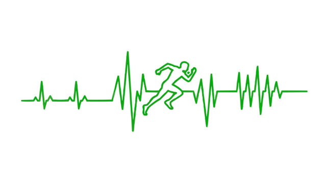 Minimalist runner icon integrated with a green heartbeat line representing sports and athletic performance 2026 Sports Event Concept