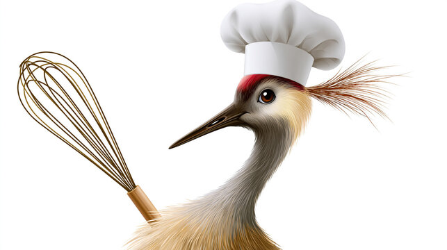 Playful Bird Wearing Chef&acirc;&euro;&trade;s Hat Holding Whisk
