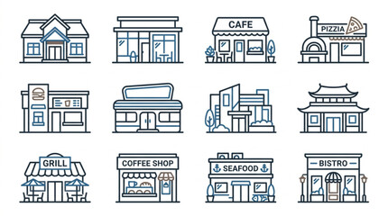 Fototapeta premium Collection of Various Restaurant and Shop Illustrations