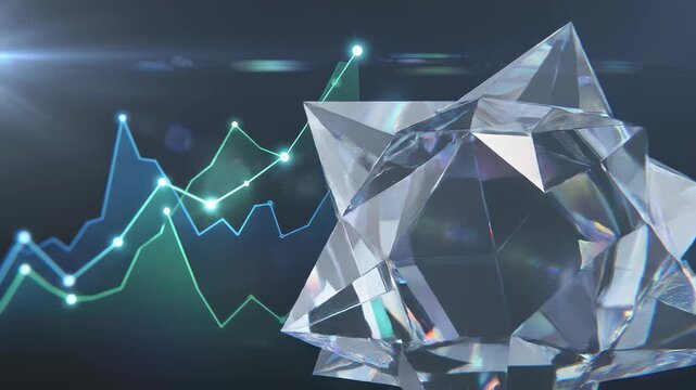 Abstract geometric crystal star shape with financial graph data visualization.