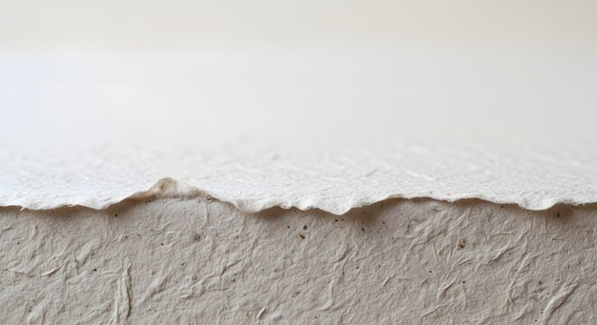 A close-up view of a rough textured surface with torn white paper on top