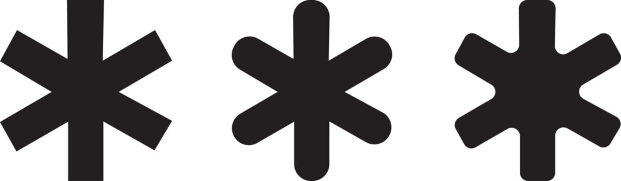 PrintTypographic asterisk icon set in circular outline featuring six pointed star shapes symbol 