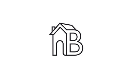 Modern house and initial 'B' logo design, minimalist line art, real estate branding © mad
