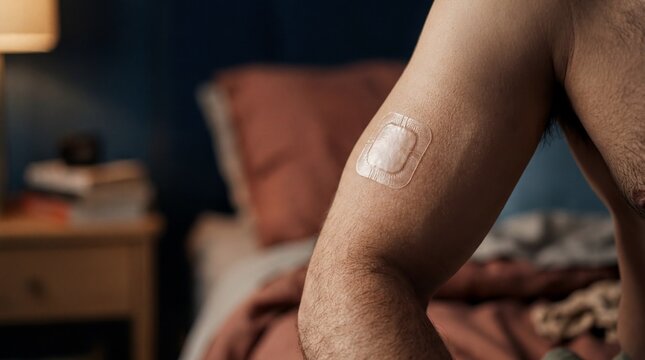 Hormone Patch on Trans Man Arm for Gender Transition Healthcare Banner