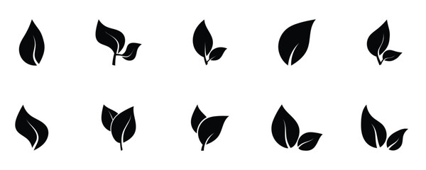 Obraz premium Simple black leaves plant eco friendly symbol. Organic leaves icon isolated on white background. Vector illustration.