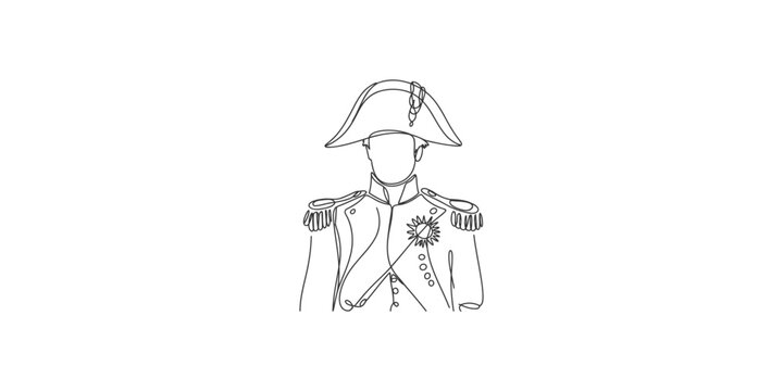 A line drawing of a military officer wearing a bicorne hat and decorated uniform