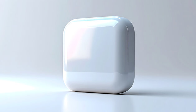 Smooth, rounded white cube with soft reflections on a light gradient background, simple geometric shape for modern design or product display
