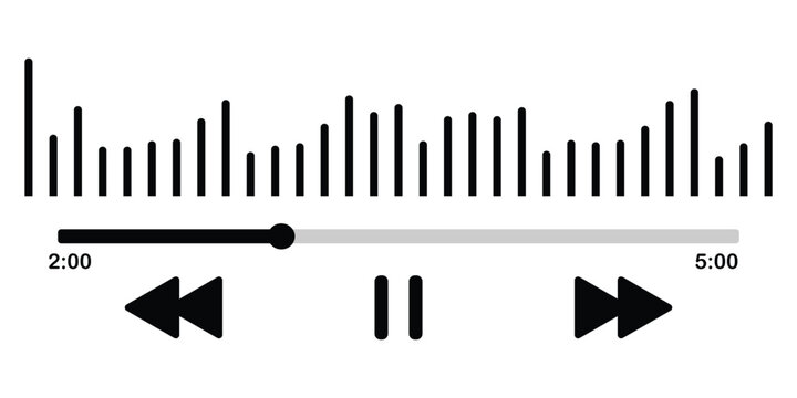 Media player controls pause play buttons. Music playback controls with waveform on white background eps 10.