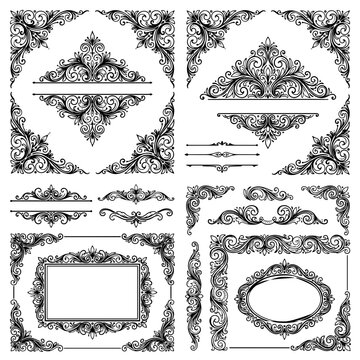 Elegant Vintage Floral Page Ornament Illustration Pack with Decorative Borders and Wedding Flourishes