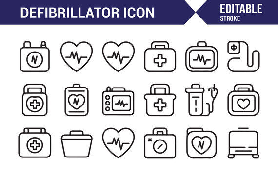 Healthcare Heart Monitor and AED Icons for Web Design