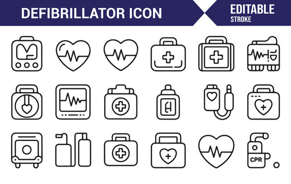 Simple AED and Heart Care Icons for Medical UI Design