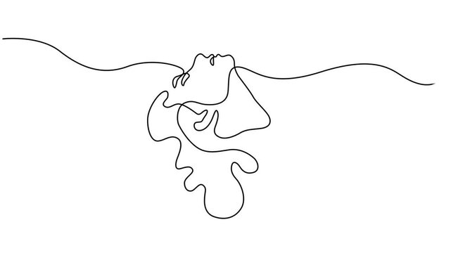 Continuous one line of a woman's face in editable stroke, style hand drawing vector illustration.