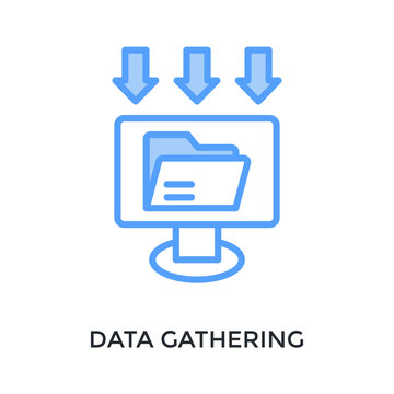 Data Gathering Icon Lineal Blue Style. Vector Illustration For Graphic Design