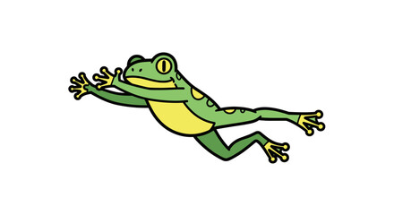Fototapeta premium Swimming green and yellow frog with extended limbs