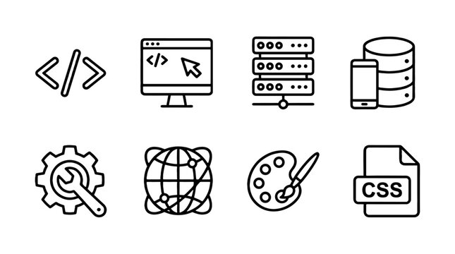 Set of outline web development and design icons