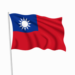 Fototapeta premium Taiwanese waving national flag, symbolizing national pride, ideal for patriotic badges, or cultural design themes and national holidays. Vector illustration.