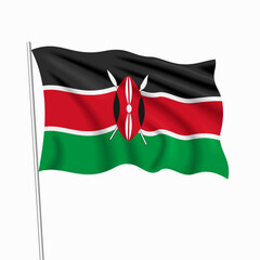 Obraz premium Kenyan waving national flag, symbolizing national pride, ideal for patriotic badges, or cultural design themes and national holidays. Vector illustration.