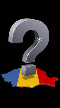 Uncertainty and future political or economic questions regarding Romania. Chroma key green screen with alpha channel. (loopable)