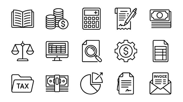Set of bookkeeping and finance outline icons