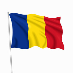 Obraz premium Romanian waving national flag, symbolizing national pride, ideal for patriotic badges, or cultural design themes and national holidays. Vector illustration.