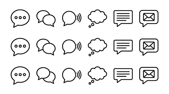 Set of speech bubble line icons for chat and messaging