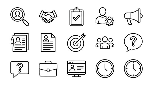 Recruitment and hiring line icons set on white background