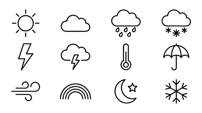 Set of weather outline icons in simple linear style