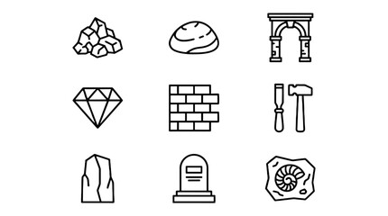 Set of stone and masonry outline icons in linear style © Alan