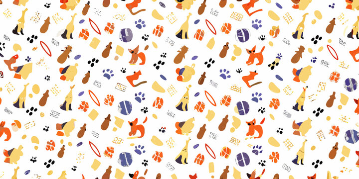 Dog and bone pattern a repeating vector illustration on white background